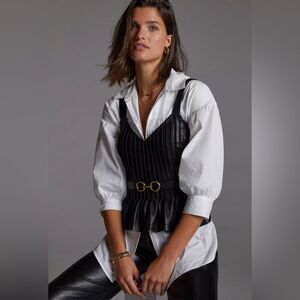 Anthropologie Let Me Be Faux Leather Pintucked Black Bustier Cami S NWT